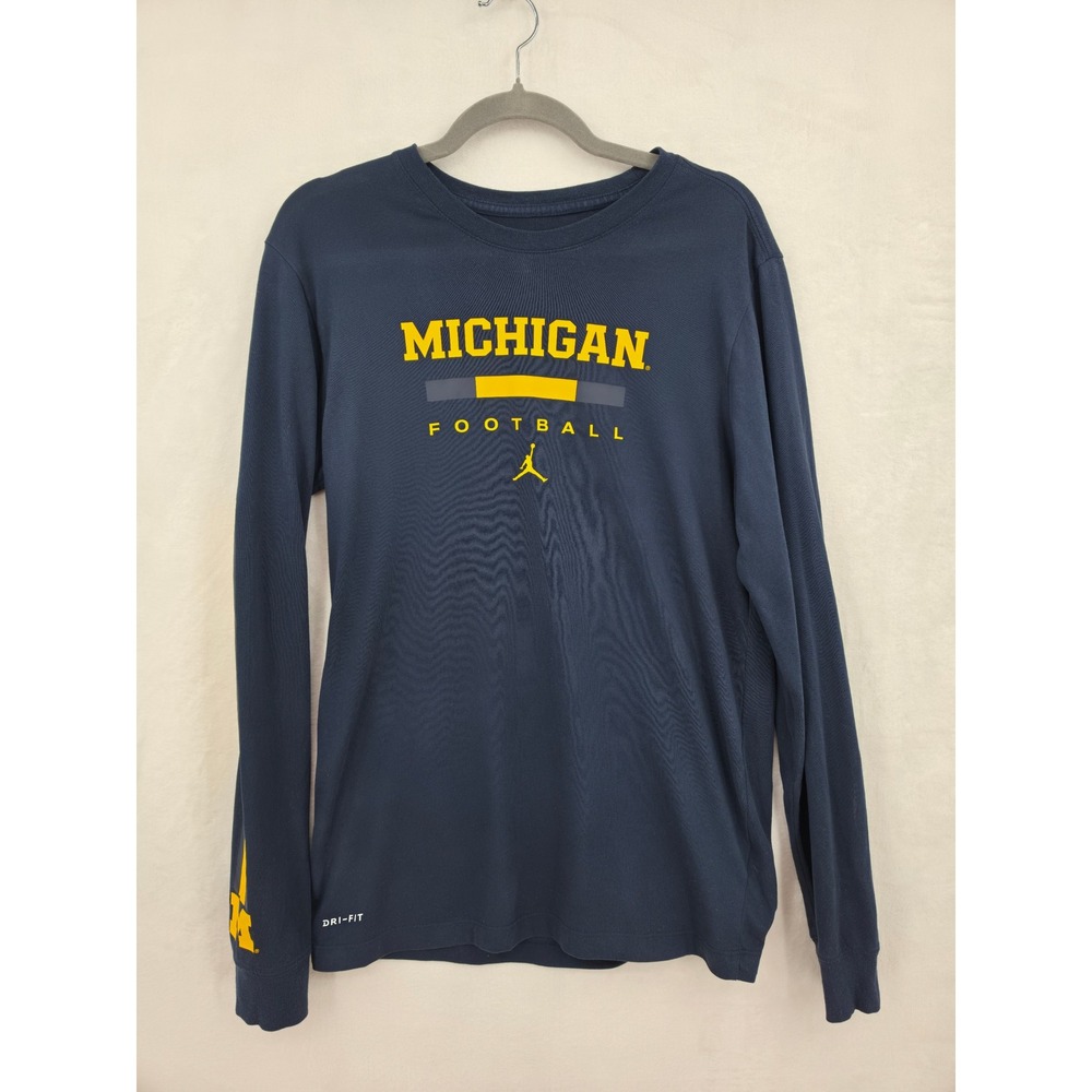 Nike Jordan Michigan Football Long Sleeve Shirt Mens Small Navy Blue Dri-FIT Tee